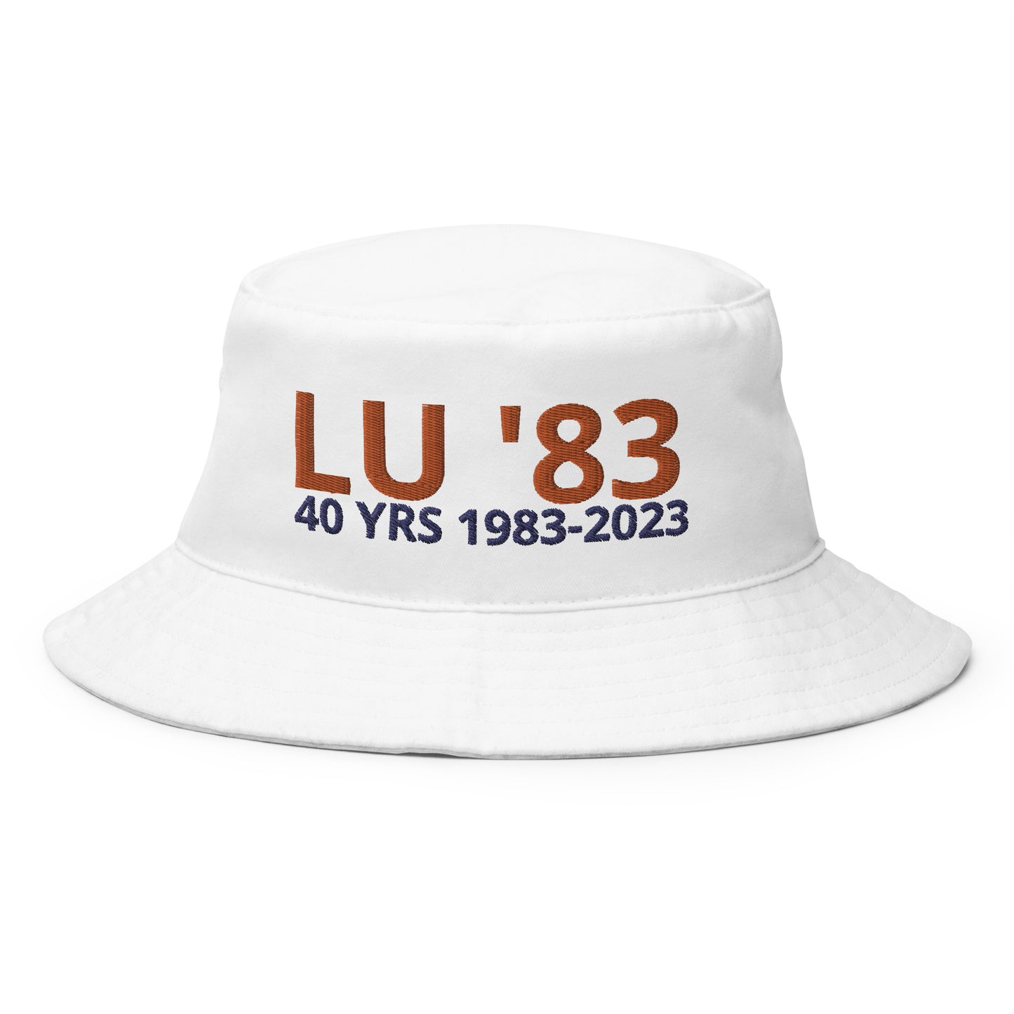 LU '83 Bucket Hat - White - Orange and Blue Embroidered text