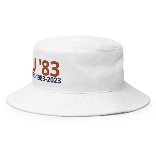 LU '83 Bucket Hat - White - Orange and Blue Embroidered text